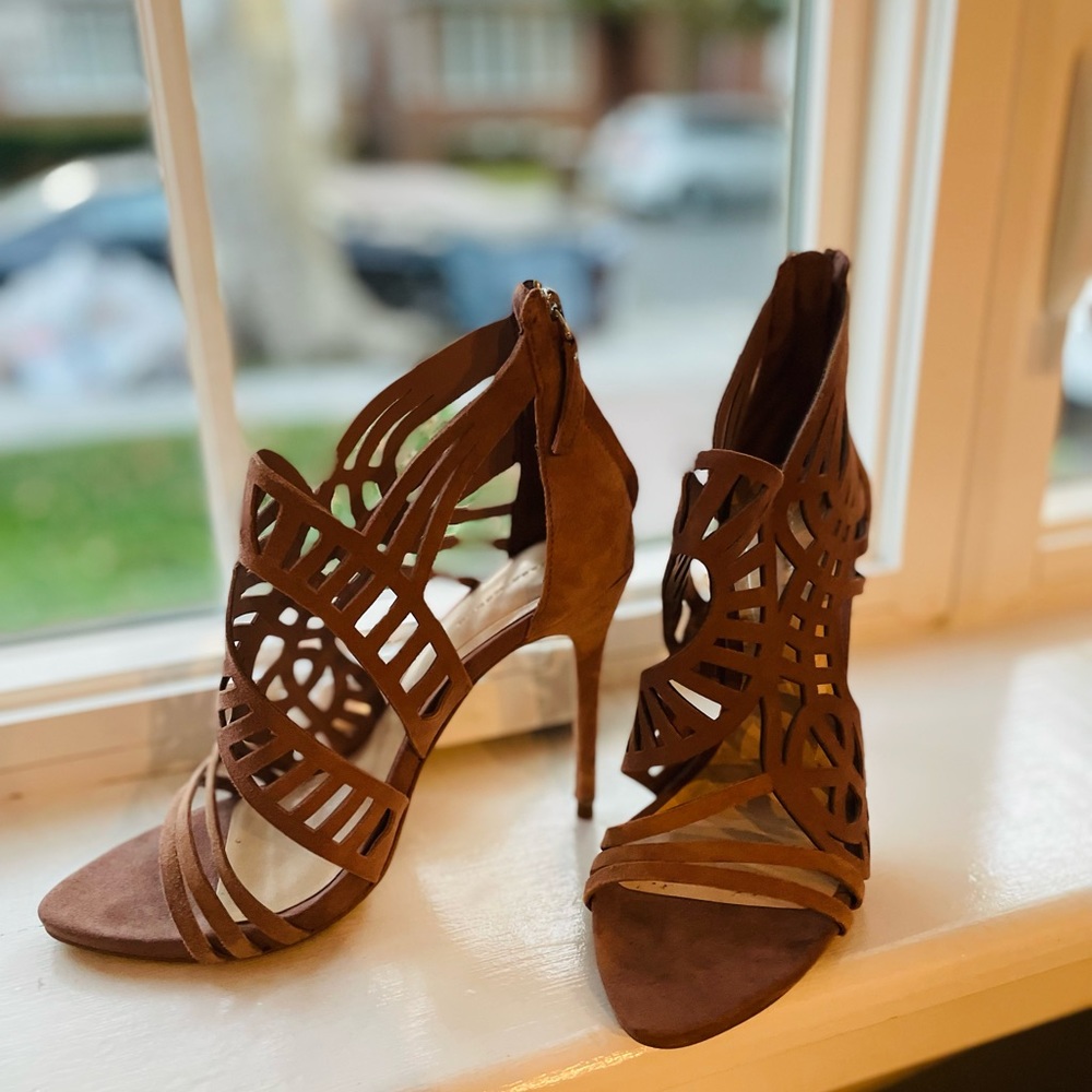 Zara Brown suede pattern open toe heels. Great for special events,wedding,party